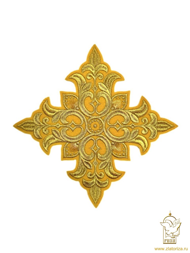 Крест Престол/Жертвенник ПОЧАЕВ, желтый с золотом, 23 см