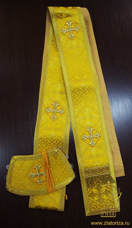 Орарь желтый с золотом, шелк, с поручами