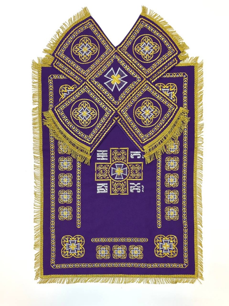 Покровцы габардин, КРЕСТЫ фиолетовые с золотом и серебром, вышитые