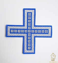Крест 1 ПРЯМОЙ с кубиками, синий с серебром,14,5 -16 см Крест 1 ПРЯМОЙ с кубиками, синий с серебром,14,5 -16 см