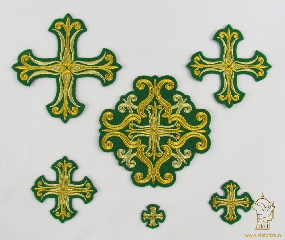 Набор крестов, иерейский, СОФИЯ, зеленый с золотом, 14 шт