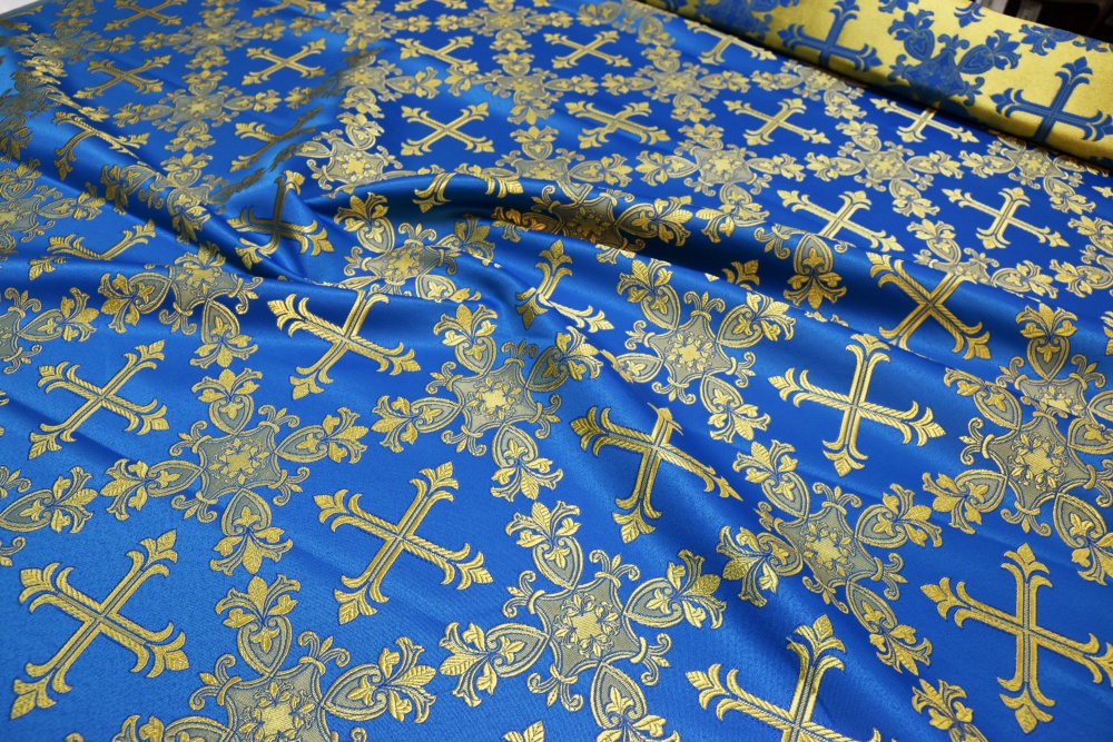 Шелк ЗЛАТОУСТ, голубой с золотом, шир. 150 см, Рахманово
