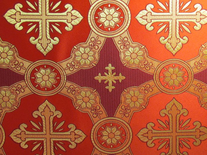 Шелк ГУСЛИЦА, красный с золотом , шир. 150 см, Рахманово