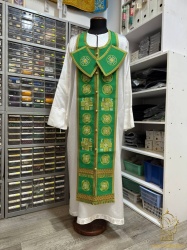 Епитрахиль + поручи, зеленая с золотом, вышитая, с сумочкой