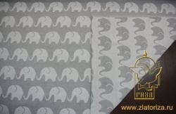 Хлопок жаккард СЛОНЫ, цвет - лен, двусторонняя, шир. 160,