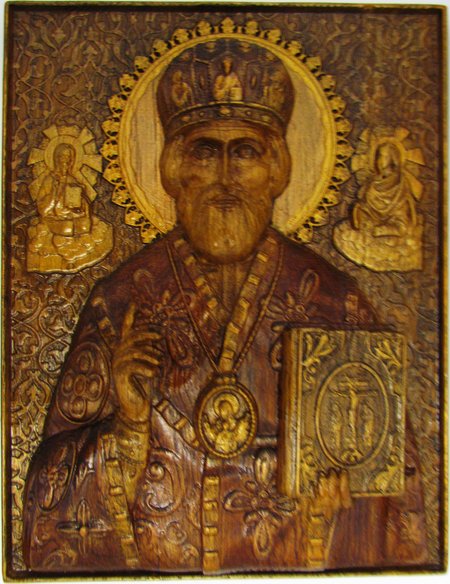 Икона Николай Чудотворец святитель резьба по дереву