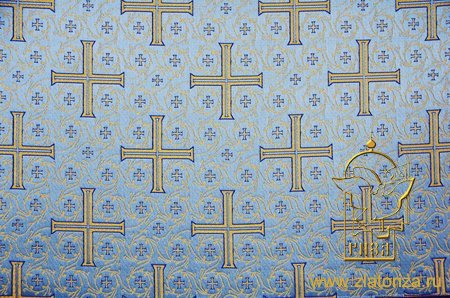 Парча Греция АФОН, голубая с золотом, шир. 150 см