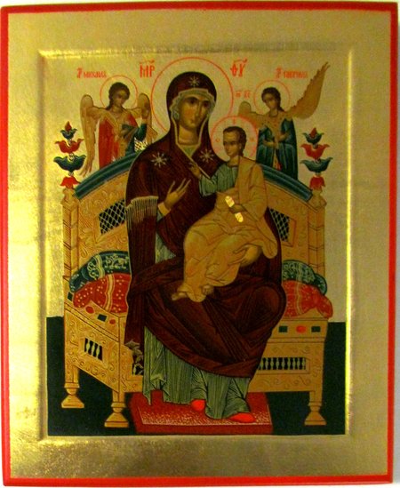 Икона Всецарица Божией Матери, шелкография 16х19,5 см, на деревянной доске