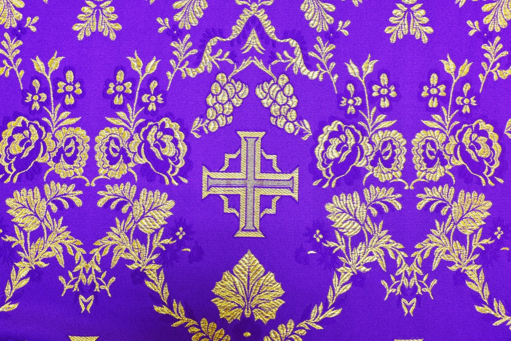 Парча ФЕВРОНИЯ, фиолетовая с золотом, шир. 150 см, Рахманово