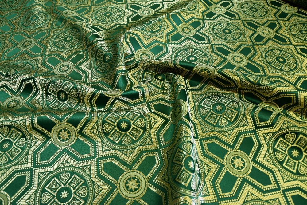 Шелк НЕВСКИЙ, зеленый с золотом, шир. 150 см, Рахманово