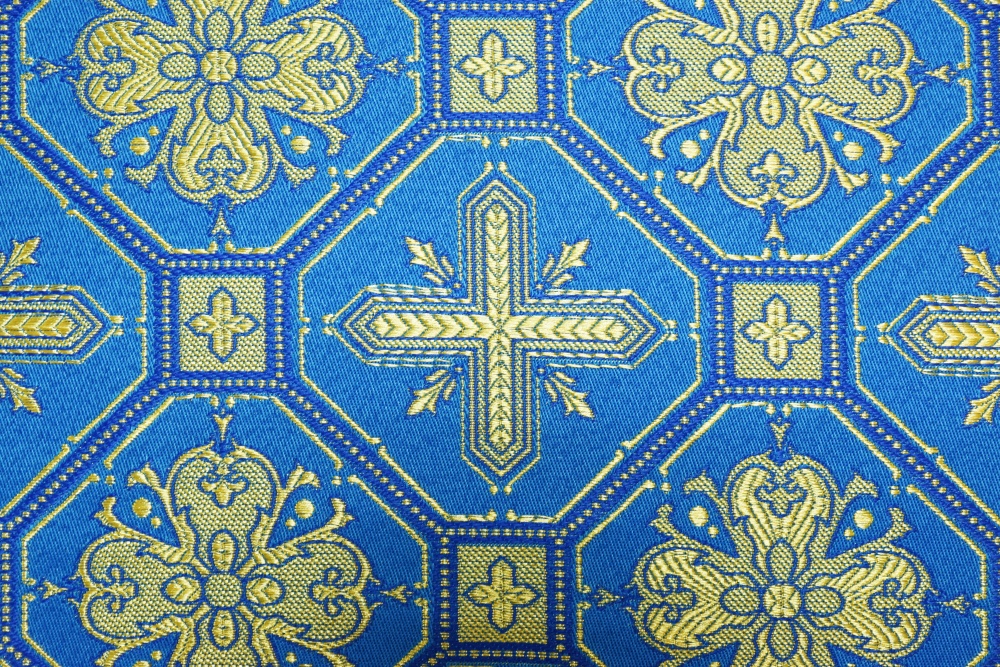 Шелк СВЕТЛАНА, голубой с золотом, шир. 150 см, Рахманово