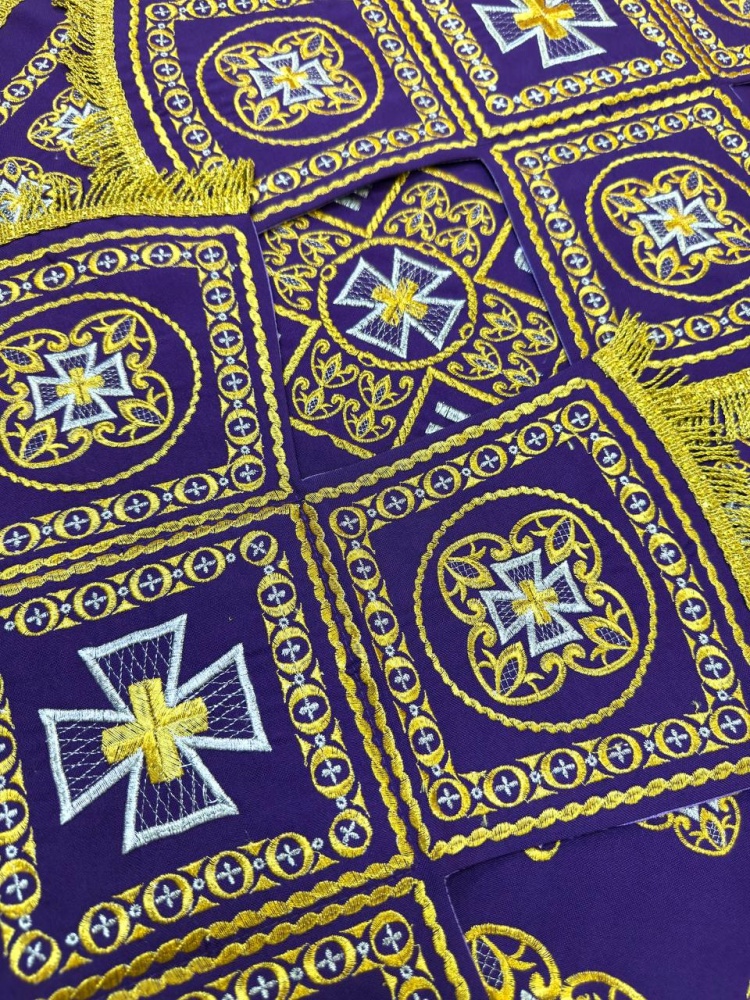 Покровцы габардин, КРЕСТЫ фиолетовые с золотом и серебром, вышитые