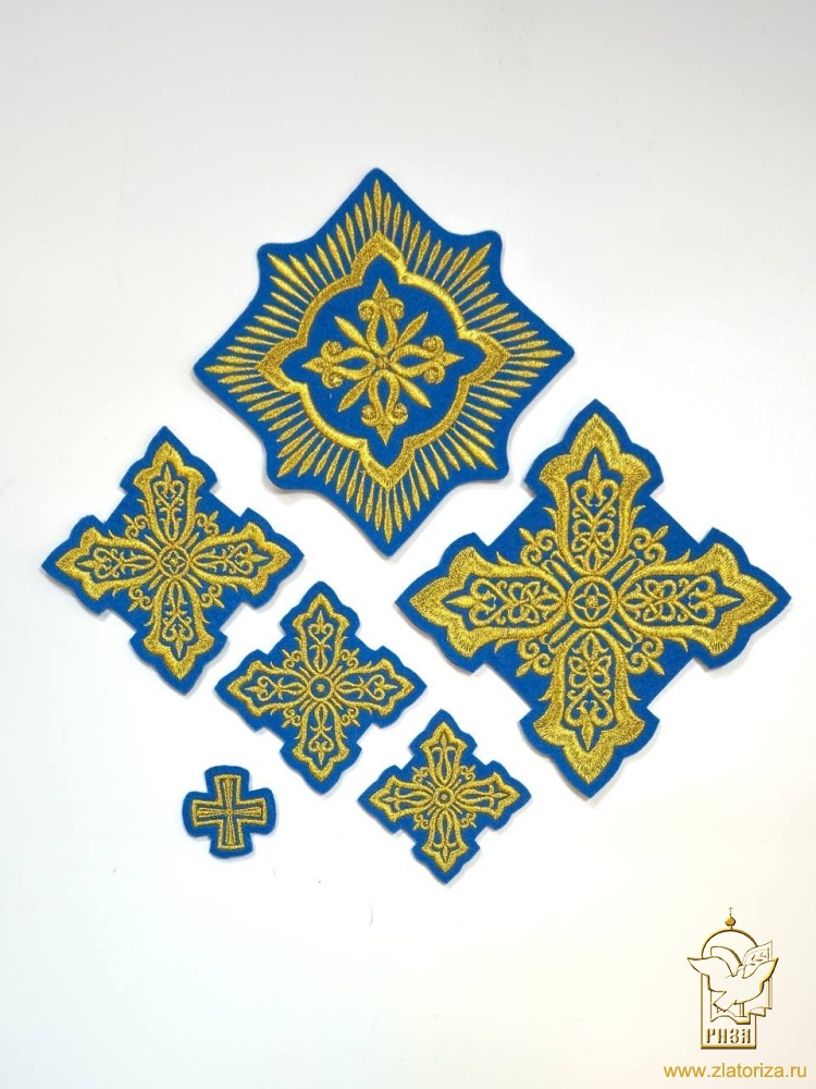 Набор крестов, иерейский, ПОЧАЕВ, голубой с золотом, 14 шт