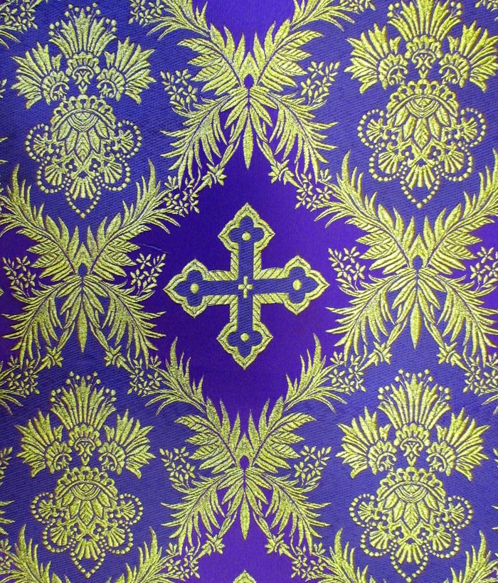 Парча РОЖДЕСТВО, фиолетовая с золотом, шир. 150 см, Рахманово