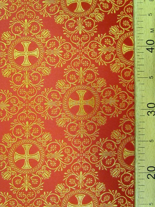 Шелк АЛАНЬЯ малая, красная с окантовкой, с золотом, шир. 160 см