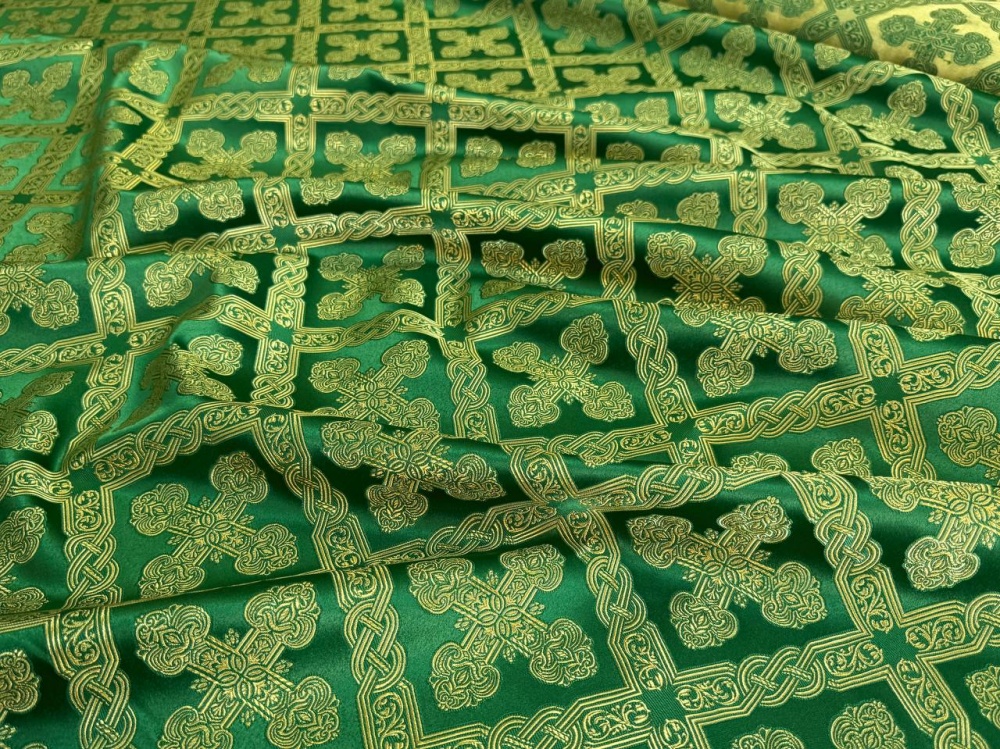 Шелк ПРЕОБРАЖЕНИЕ, зеленый с золотом, шир. 150 см