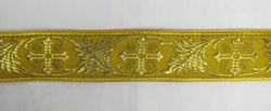Галун ИНДИЯ Крест в листьях, желтый с золотом, шир. 4 см, (9 м в упаковке)