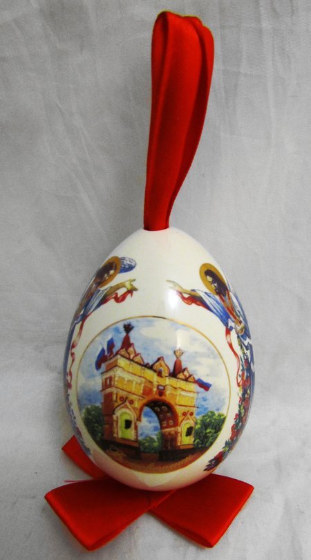 Яйцо ХВ Ангелы керамика, подвесное (белая глазурь, цветная деколь) МС С-Пб