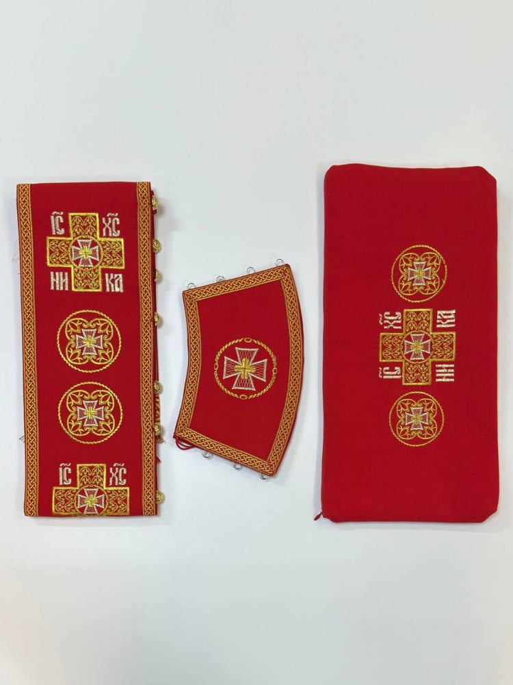 Епитрахиль + поручи, красная с золотом, вышитая, с сумочкой