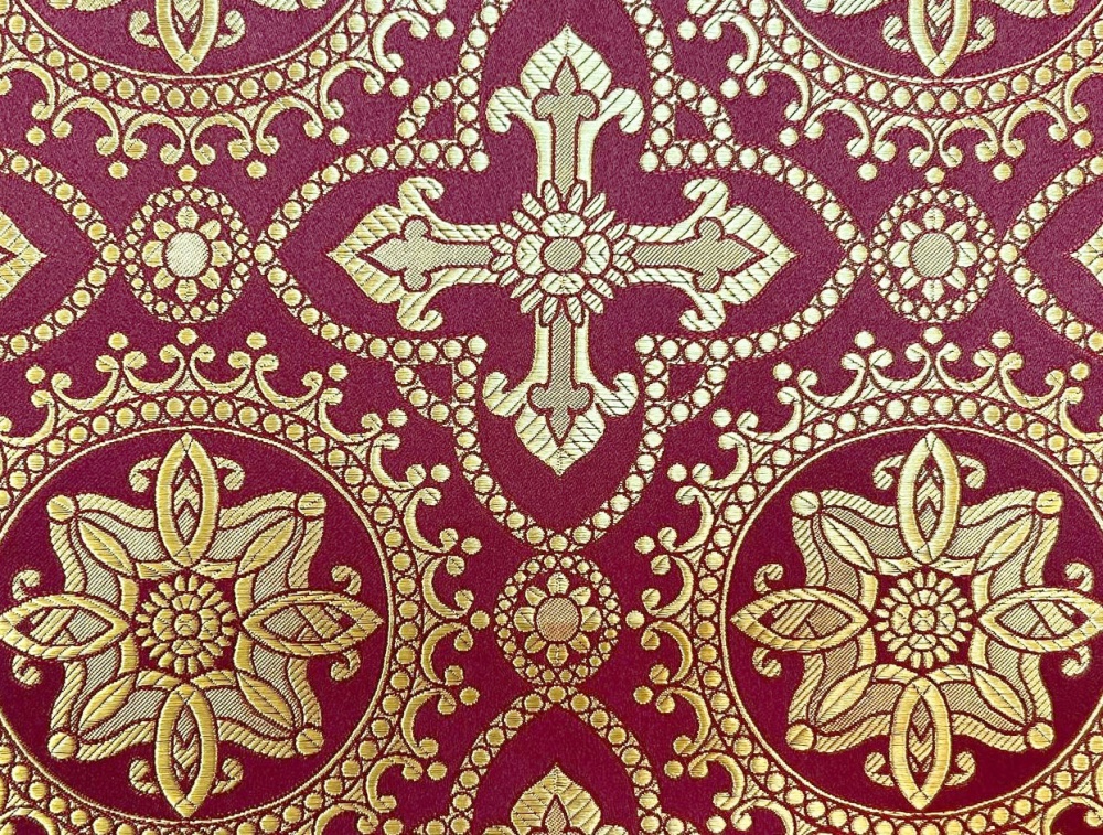 Шелк ЯРОПОЛК, бордо с золотом, шир. 150 см, Рахманово