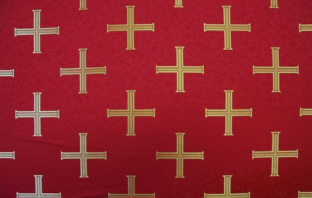 Шелк ЕФРОСИНИЯ, красный с золотом, шир. 150 см, Рахманово