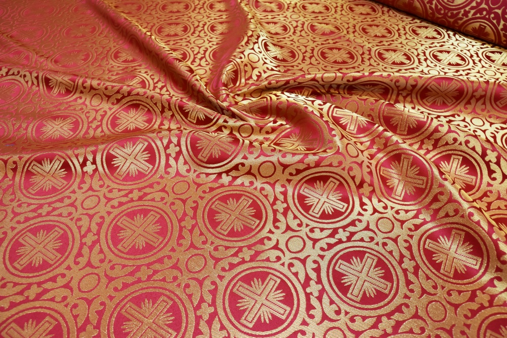 Парча ПРЕСТОЛЬНЫЙ, красная с золотом, шир. 150 см, Рахманово