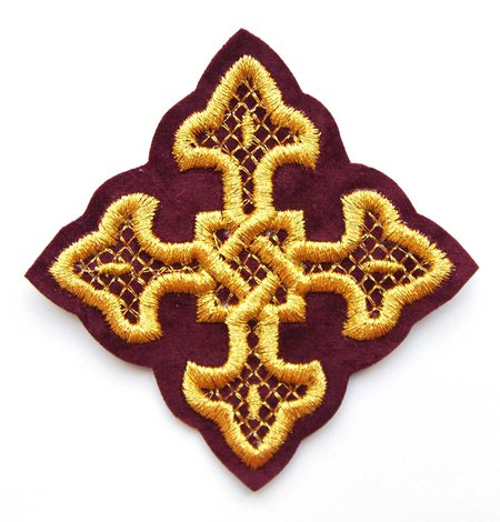 Крест 3 ВЯЗАНЫЙ, бордо с золотом,8-9 см