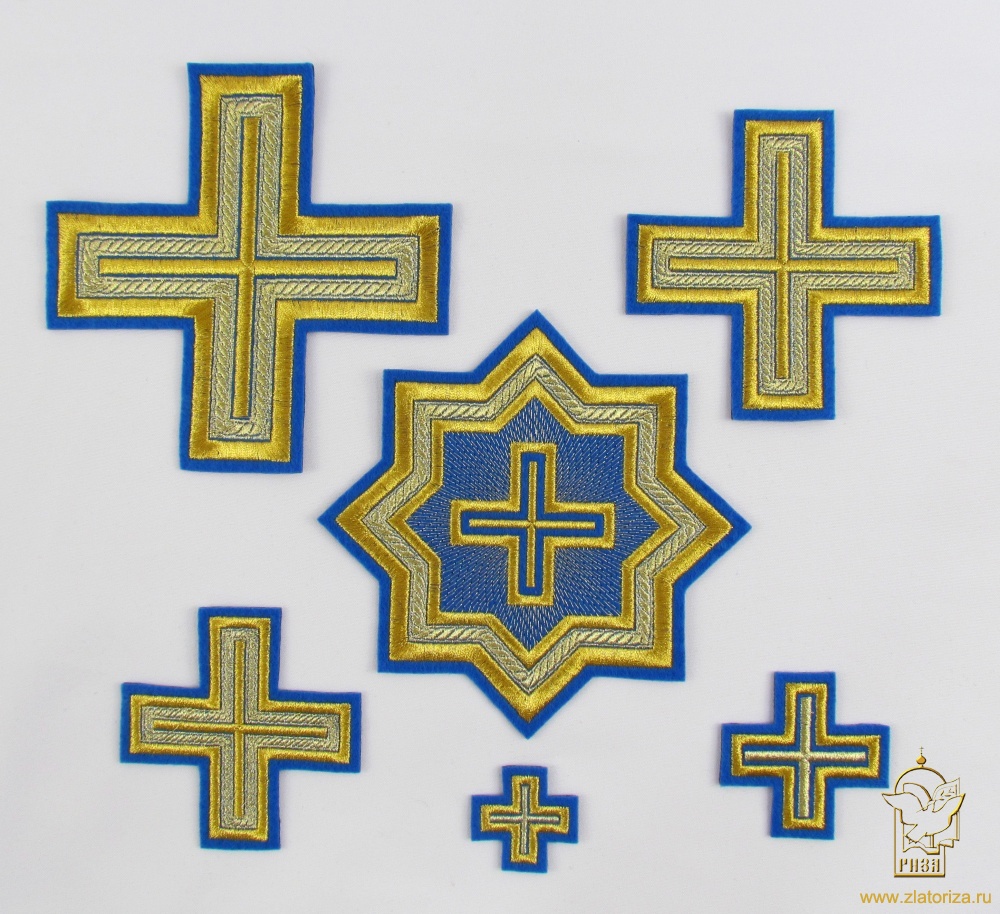 Набор крестов, иерейский, АНДРЕЕВСКИЙ, голубой с золотом, 14 шт
