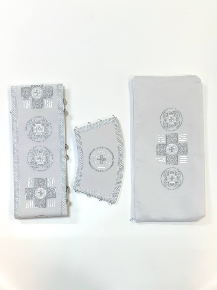 Епитрахиль + поручи, белая с серебром, вышитая, с сумочкой