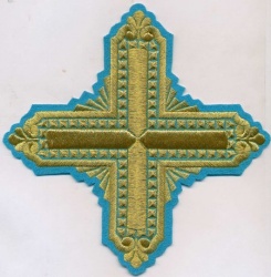 Крест Престол/Жертвенник ПОЧАЕВ, голубой с золотом, 23 см