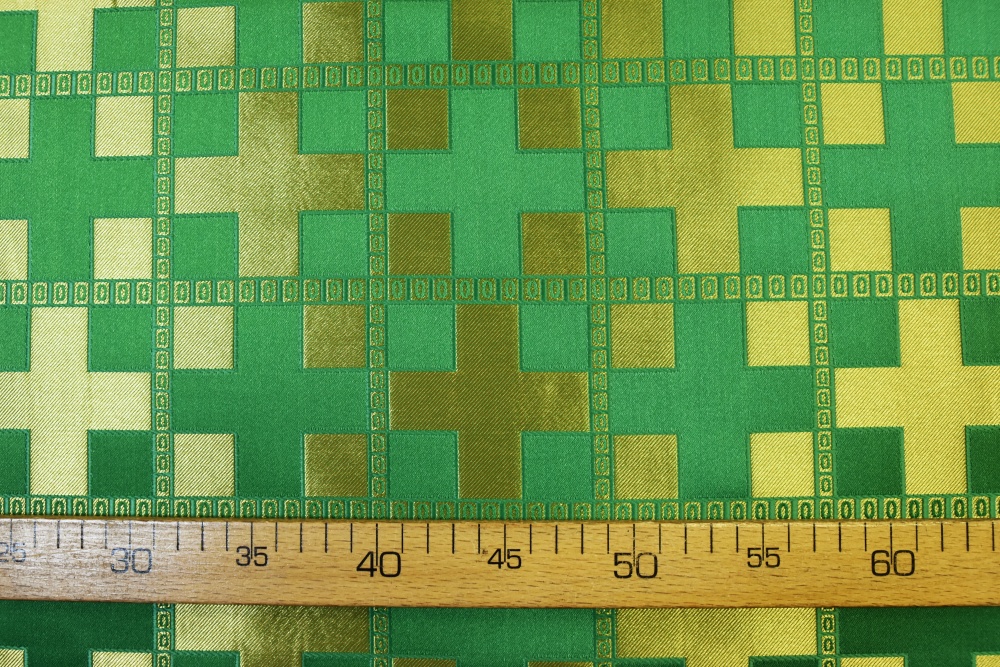 Шелк НОВГОРОДСКИЙ КРЕСТ, зеленый с золотом, шир. 160 см