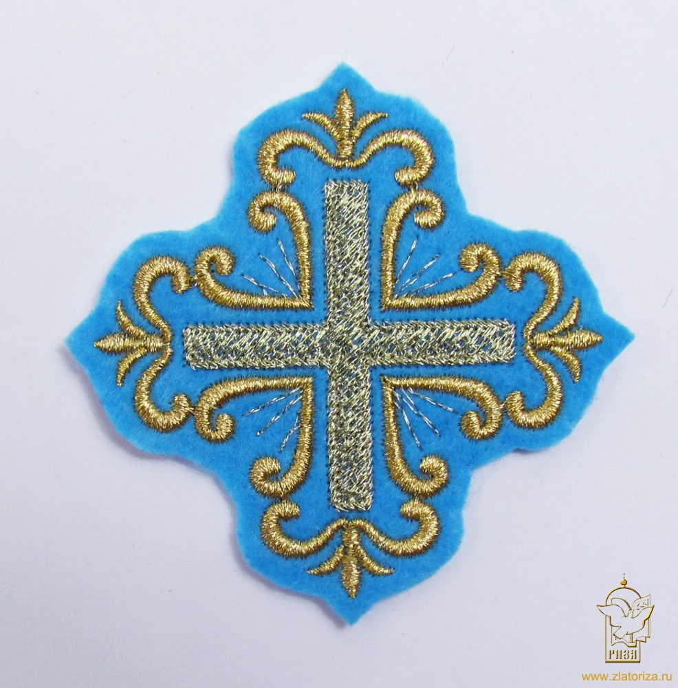 Крест 3 ПОКРОВСКИЙ голубой с золотом,8-9 см
