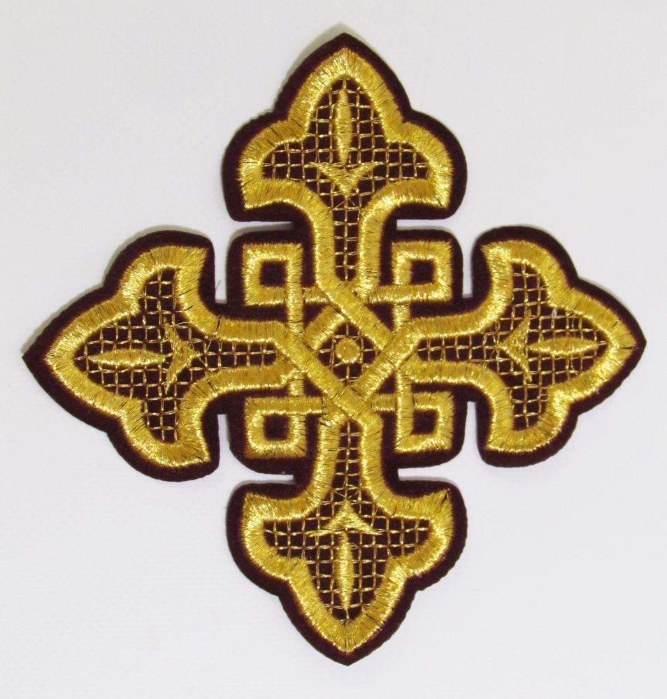 Крест 1 ВЯЗАНЫЙ, бордо с золотом,14,5 -16 см