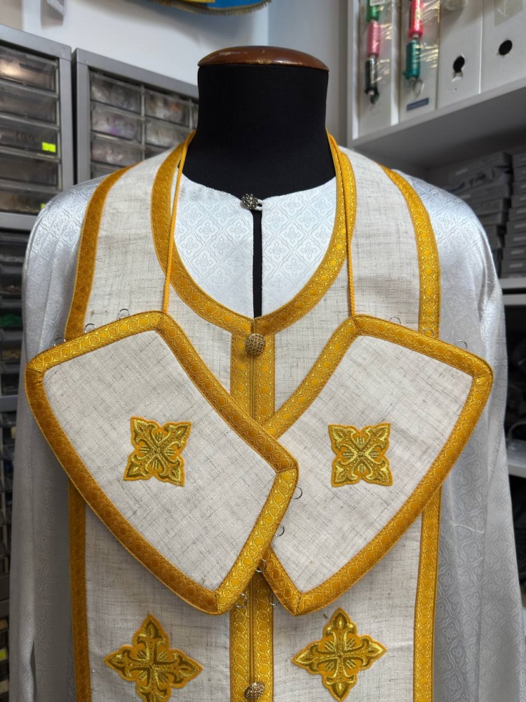 Епитрахиль + поручи, желтая с золотом, лен