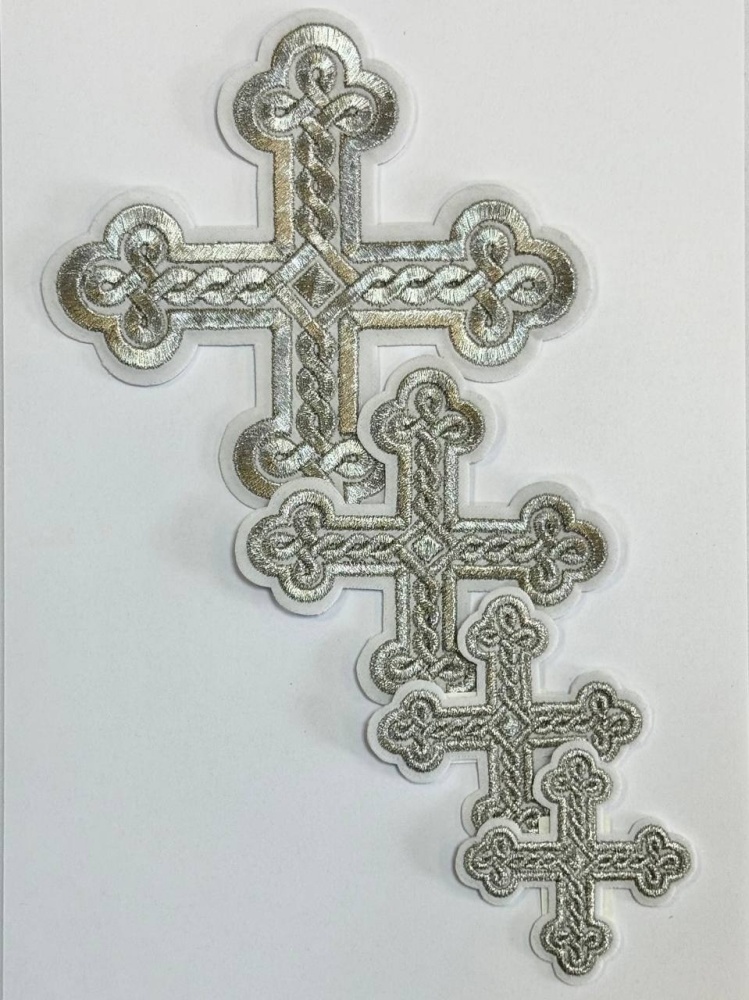 Крест 1 ОКРУГЛАЯ ПЛЕТЕНКА, белый со светлым и/или темным серебром,14,5 -16 см