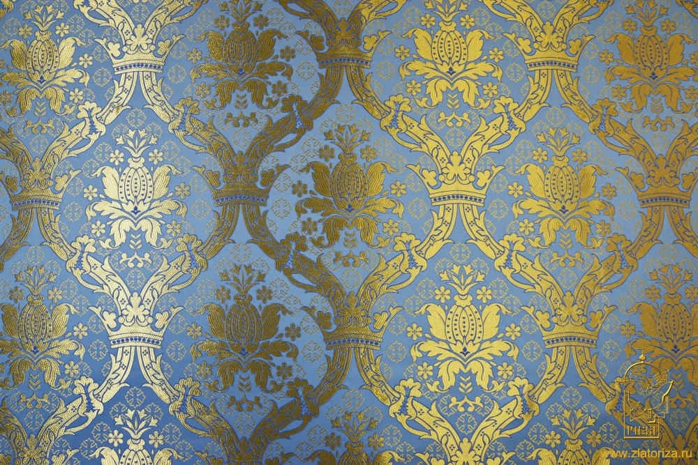Шелк КОРОНА (ИЕРУСАЛИМ), голубой с золотом, шир. 160 см