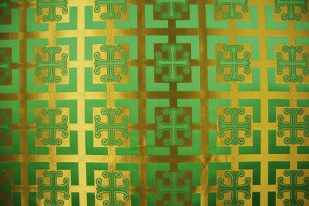 Шелк КАППАДОКИЯ, зеленый с золотом, шир. 160 см