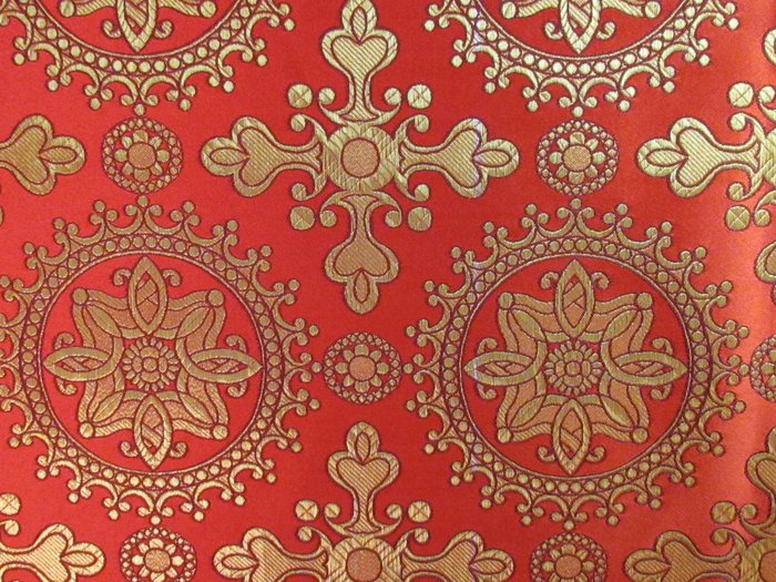 Парча ЯРОПОЛК, красная с золотом, шир. 150 см, Рахманово