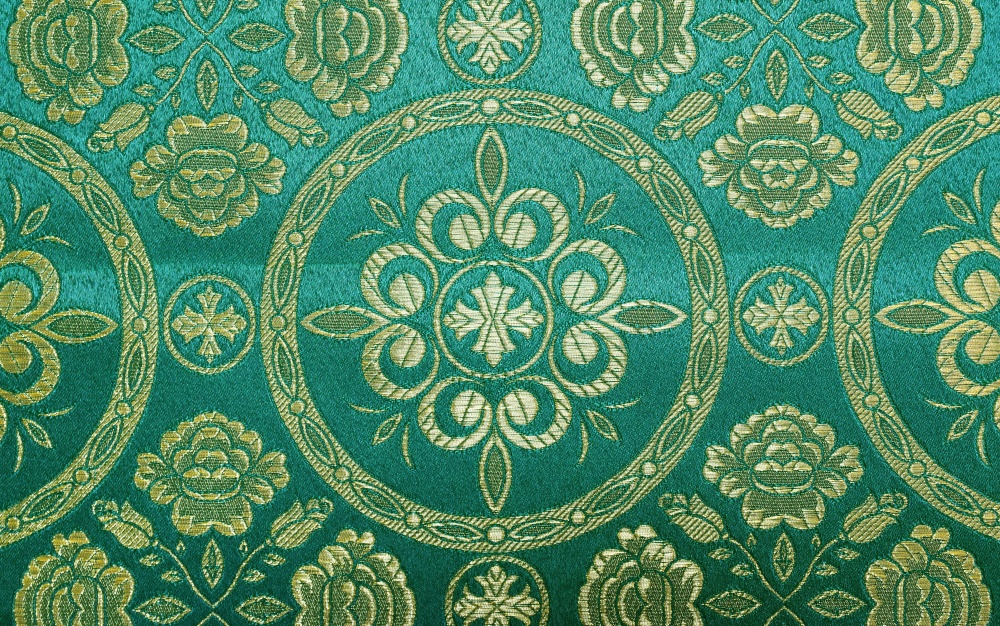 Парча ПОСАД, зеленая с золотом, шир. 150 см, Рахманово