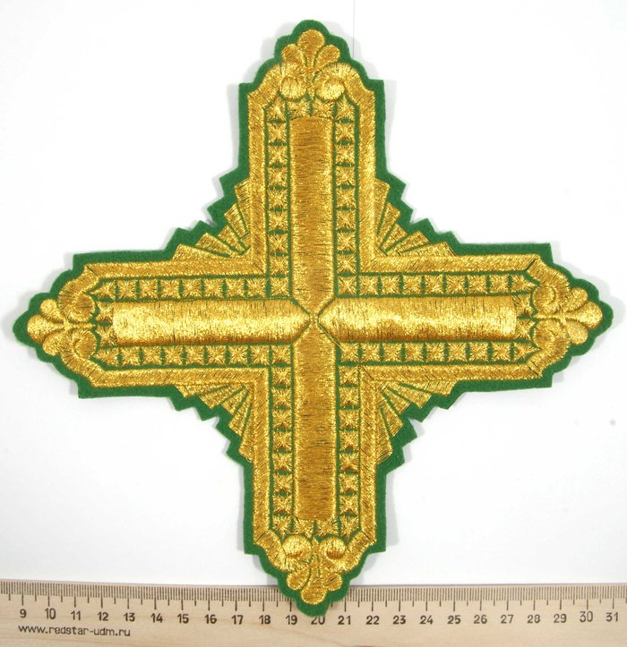 Крест Престол/Жертвенник КВАДРАТ, зеленый с золотом, 22 см