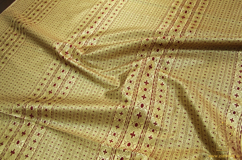 Парча СИНОД, желтая с золотом + бордо , шир. 114 см, КК