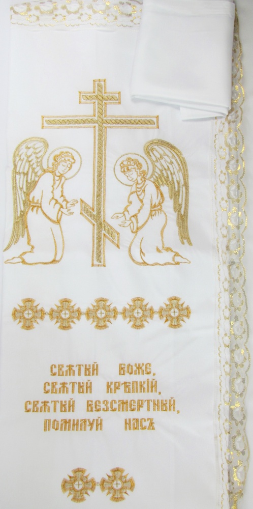 Погребальный набор, габардин, вышивка: Ангелы (навалочка + покрывало), С