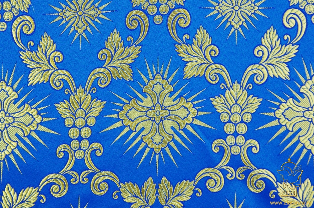 Шелк ЛОЗА, голубой с золотом, шир. 150 см, Рахманово