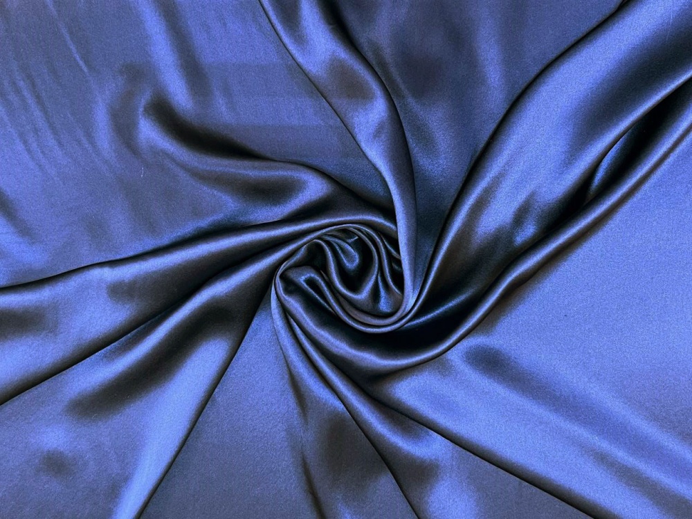 Шелк атлас натуральный, синий, шир. 110 см