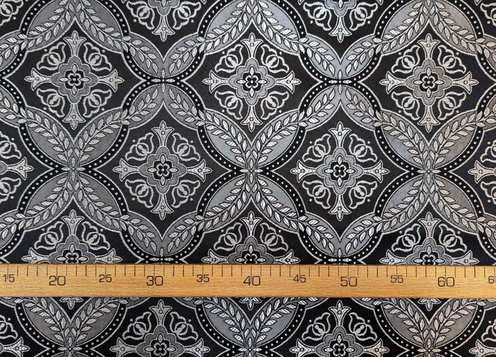 Шелк КРУЖЕВНИЦА / ЛАВР, черный с серебром, шир. 150 см, ПП