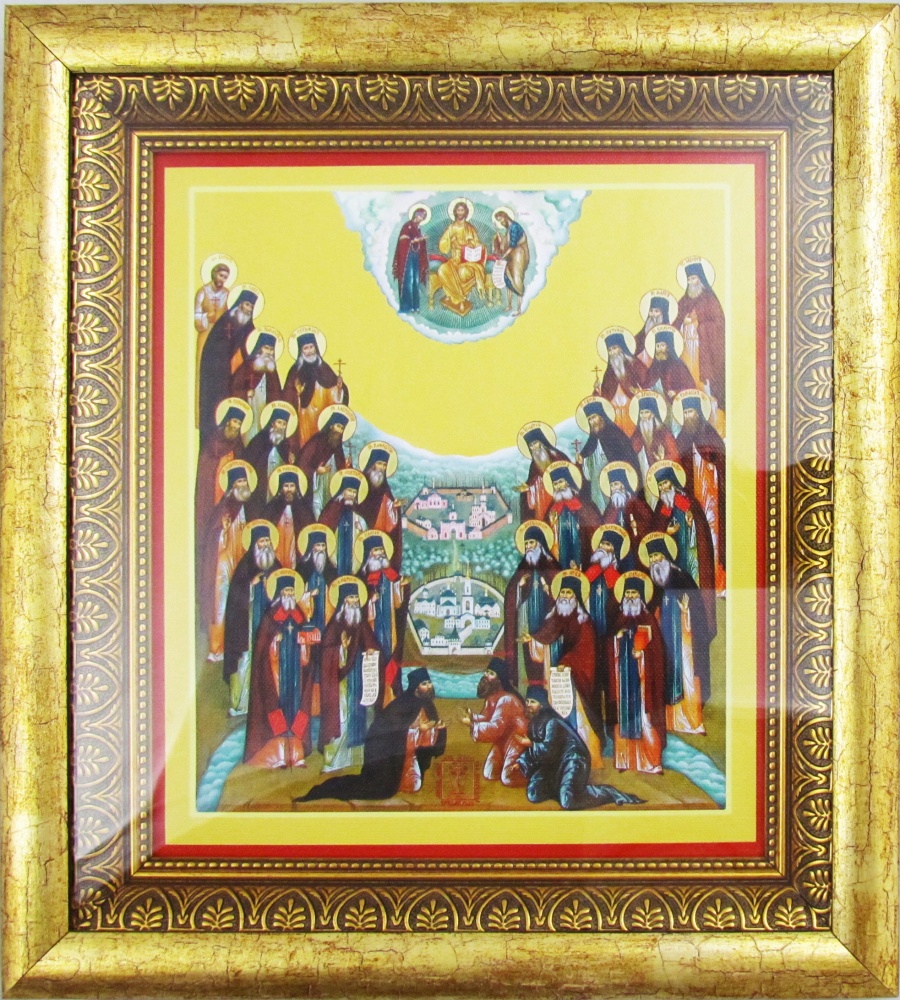 Икона Собор Оптинских Святых 27х30 в киоте на холсте