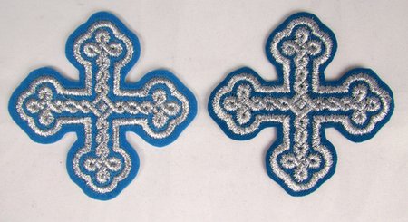 Крест 4 ОКРУГЛАЯ ПЛЕТЕНКА, голубой с серебром,6-7 см