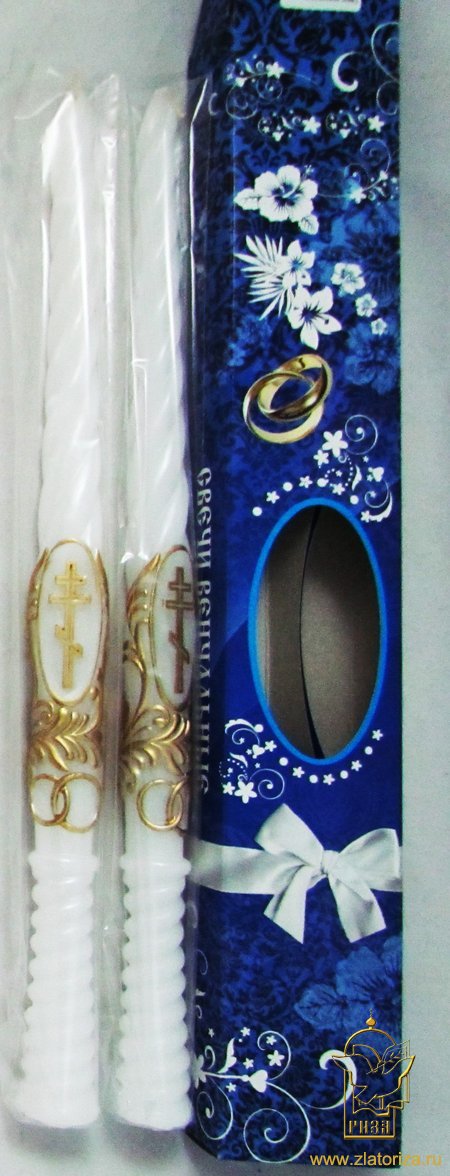 Свечи венчальные парные парафиновые с золотым декором, длина 37,5 см, в упаковке