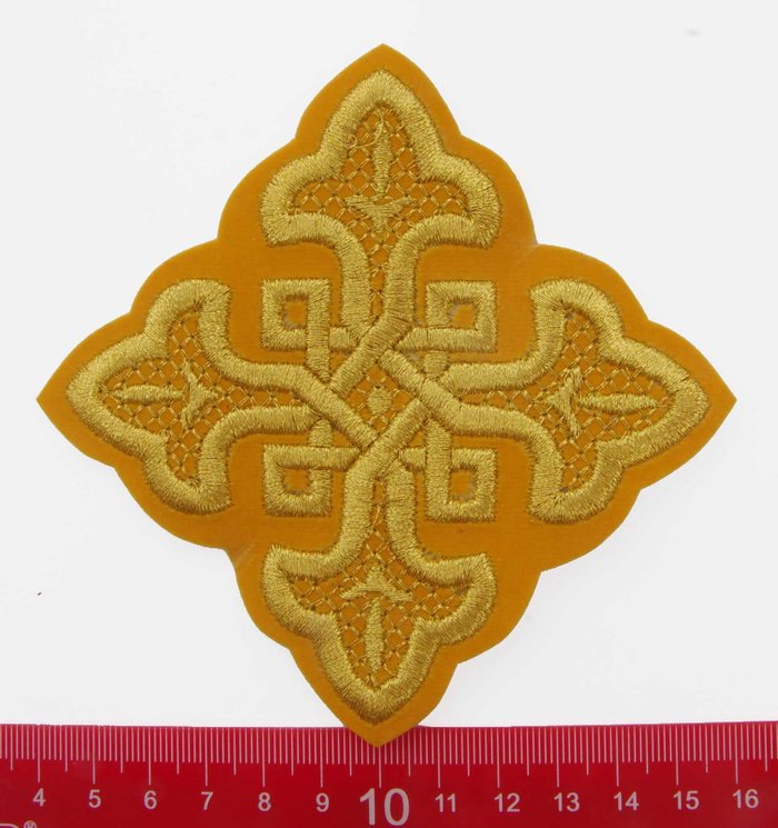 Крест 2 ВЯЗАНЫЙ, желтый с золотом, 10-12 см