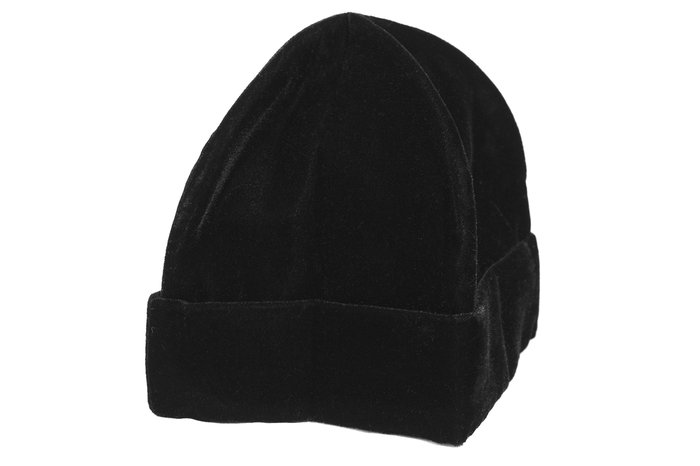 Скуфья, бархат, с отворотом, черная, мужская